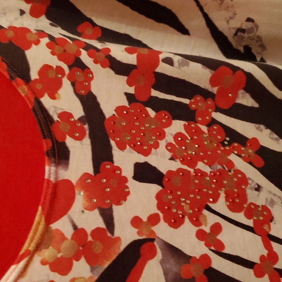 Serengeti 2X Cardigan Top With Built In Shirt Red Zebra Print Bling - Picture 4 of 12